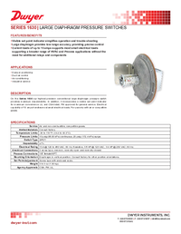 Thumbnail of document Data Sheet - 1630 Large Diaphragm Pressure Switches